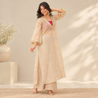 Cream Indo-western Crop Top Set