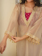 Cream Indo-western Crop Top Set