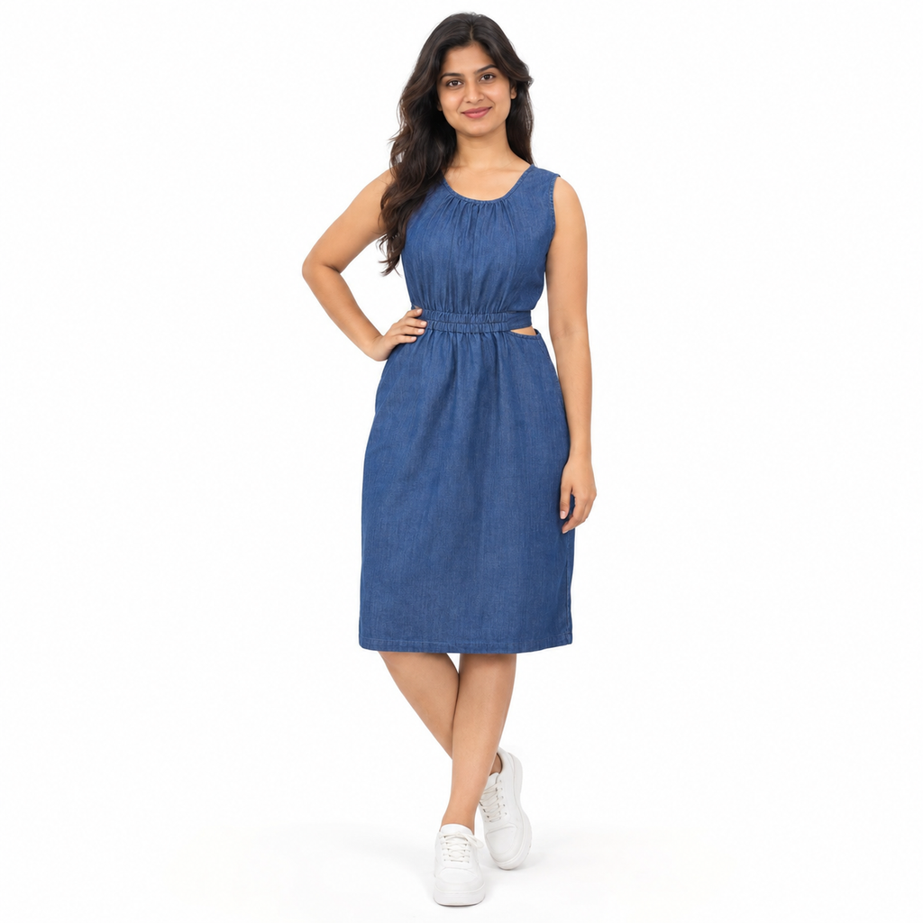Solid Denim Sleeveless Dress Blue