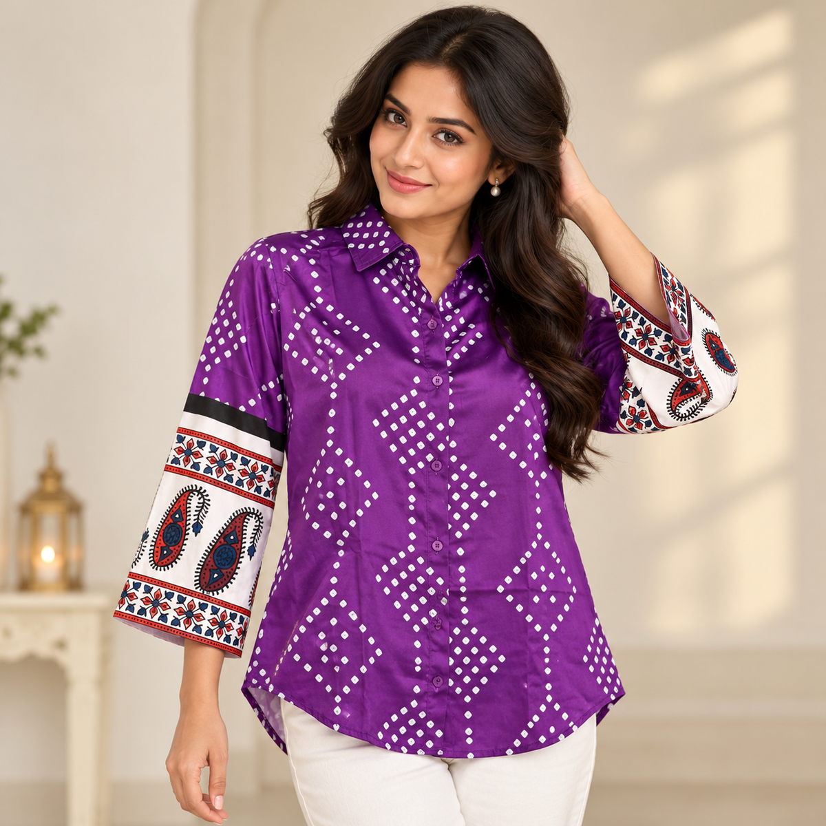 Violet Bandhani Satin Shirt