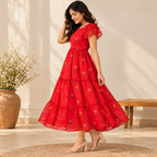 Chanderi Cotton Red Dress