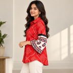 Red Bandhani Satin Shirt