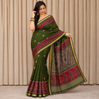 Green Block printed Saree