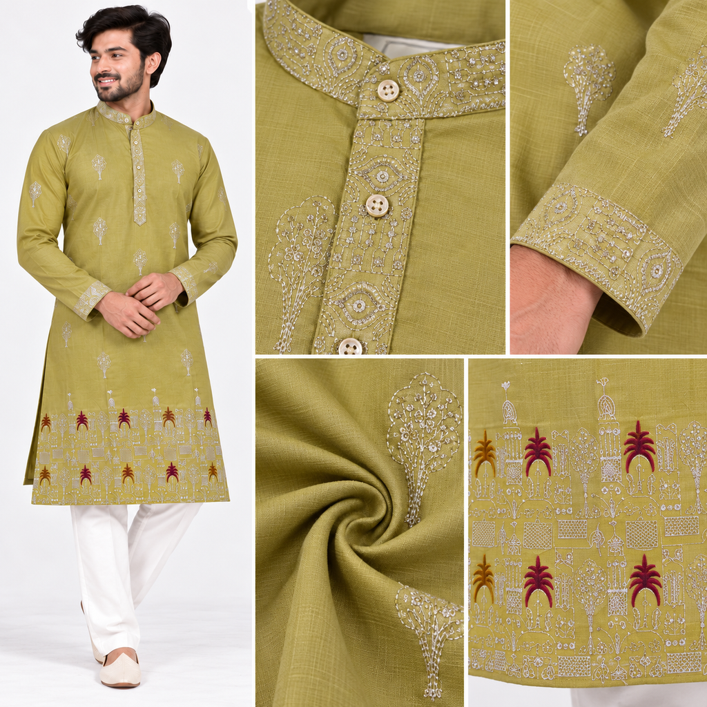 Men's Muted Lime Green Kurta Set