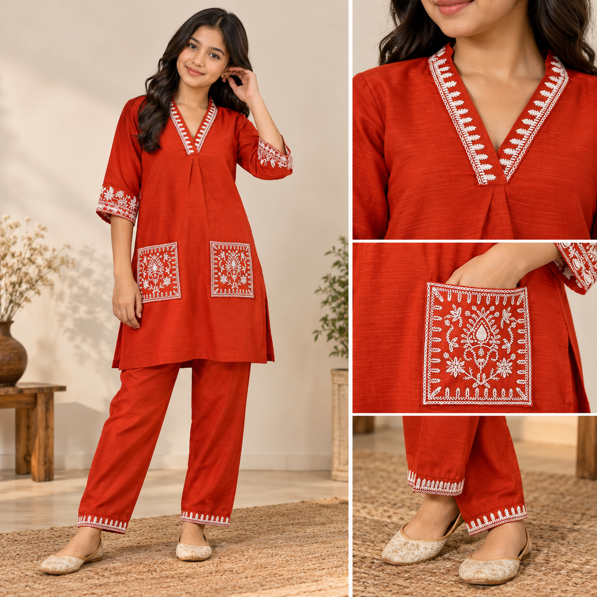 Cotton Rust orange Girls Kurti set