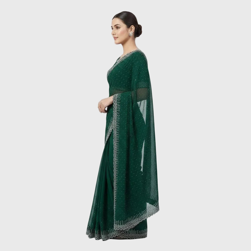 Green Georgette Stone Work Saree