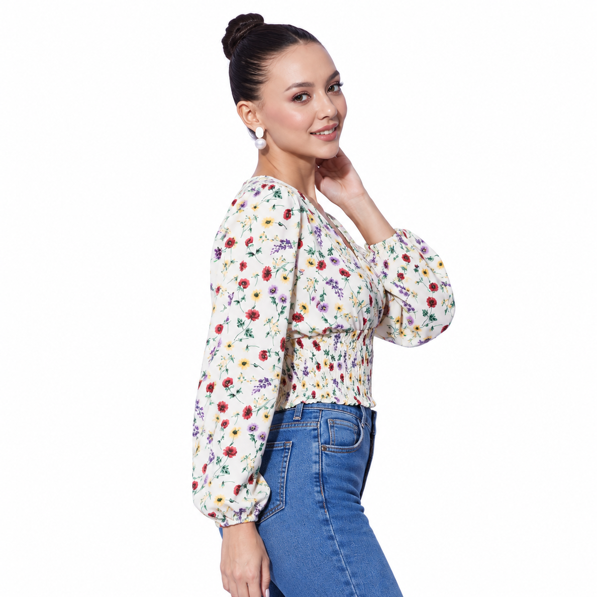 Ditsy Print Smocked Top