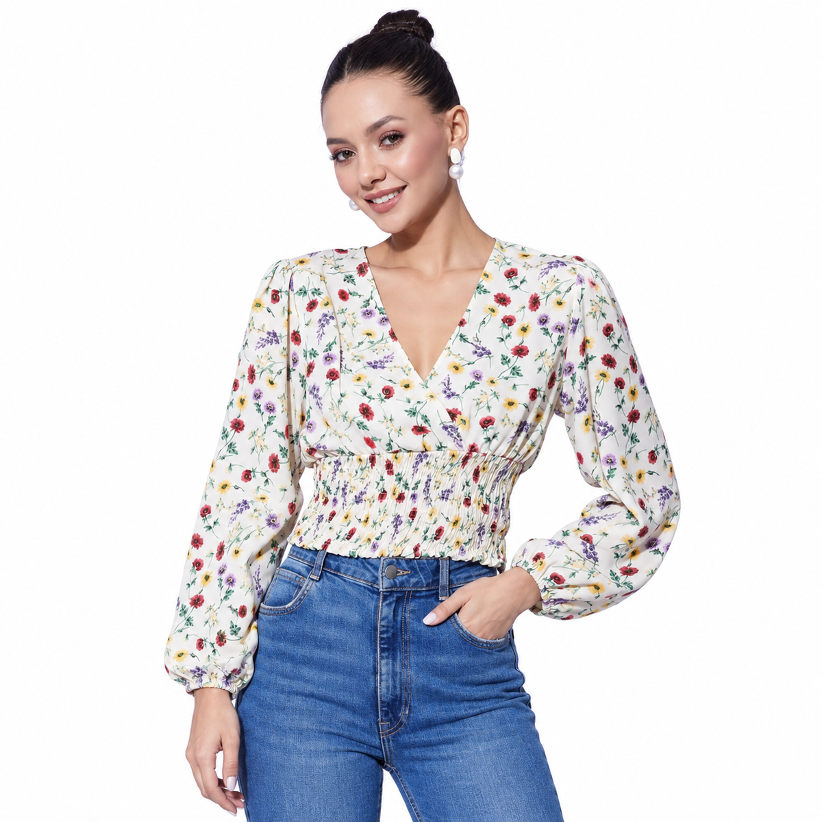Ditsy Print Smocked Top