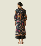 Black Folk Print Kurta Set