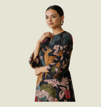 Black Folk Print Kurta Set