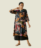 Black Folk Print Kurta Set