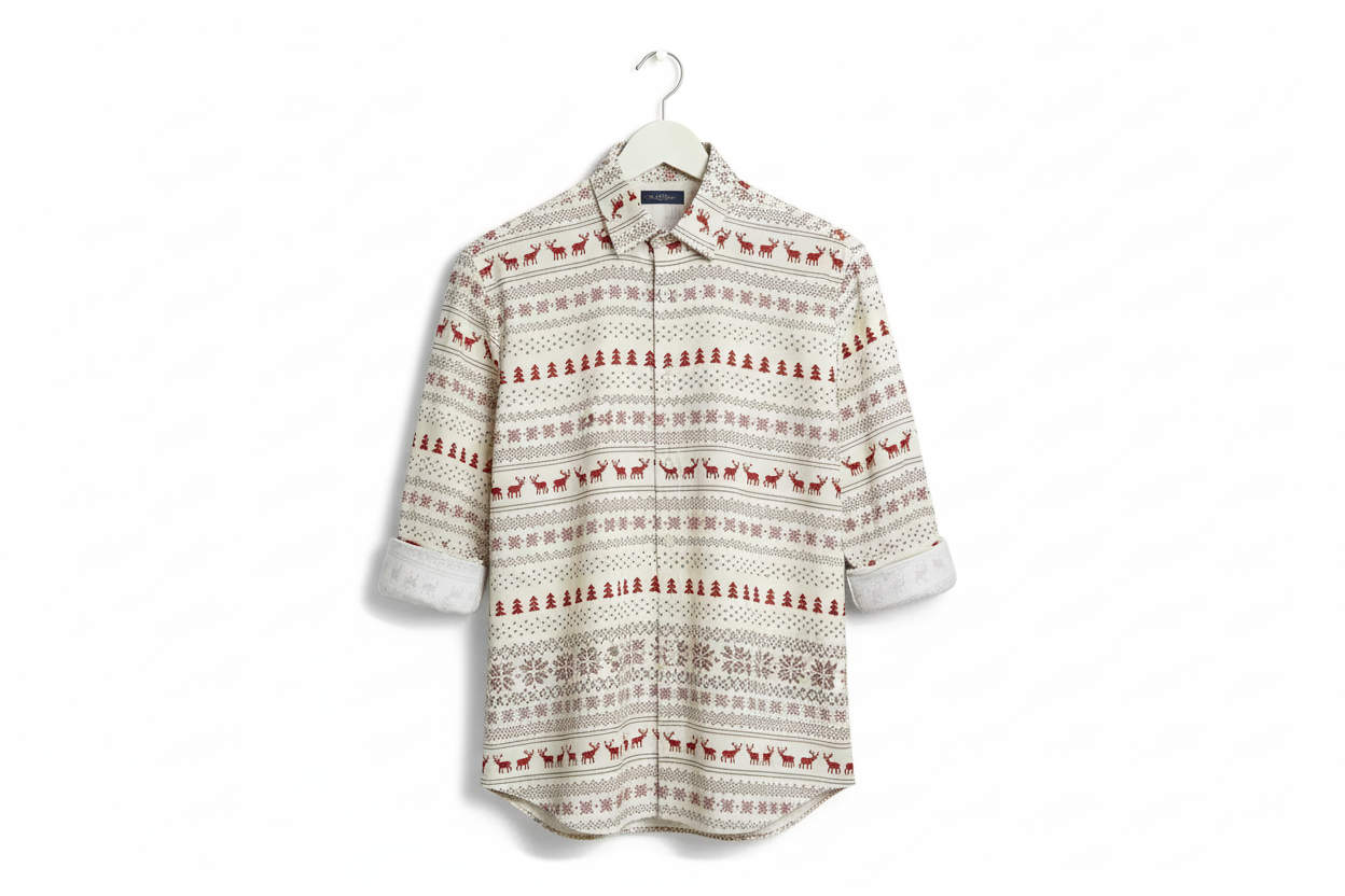 Men’s Festive Reindeer & Fir Print Shirt