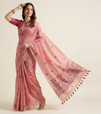 Pink Floral Print Cotton Blended Saree