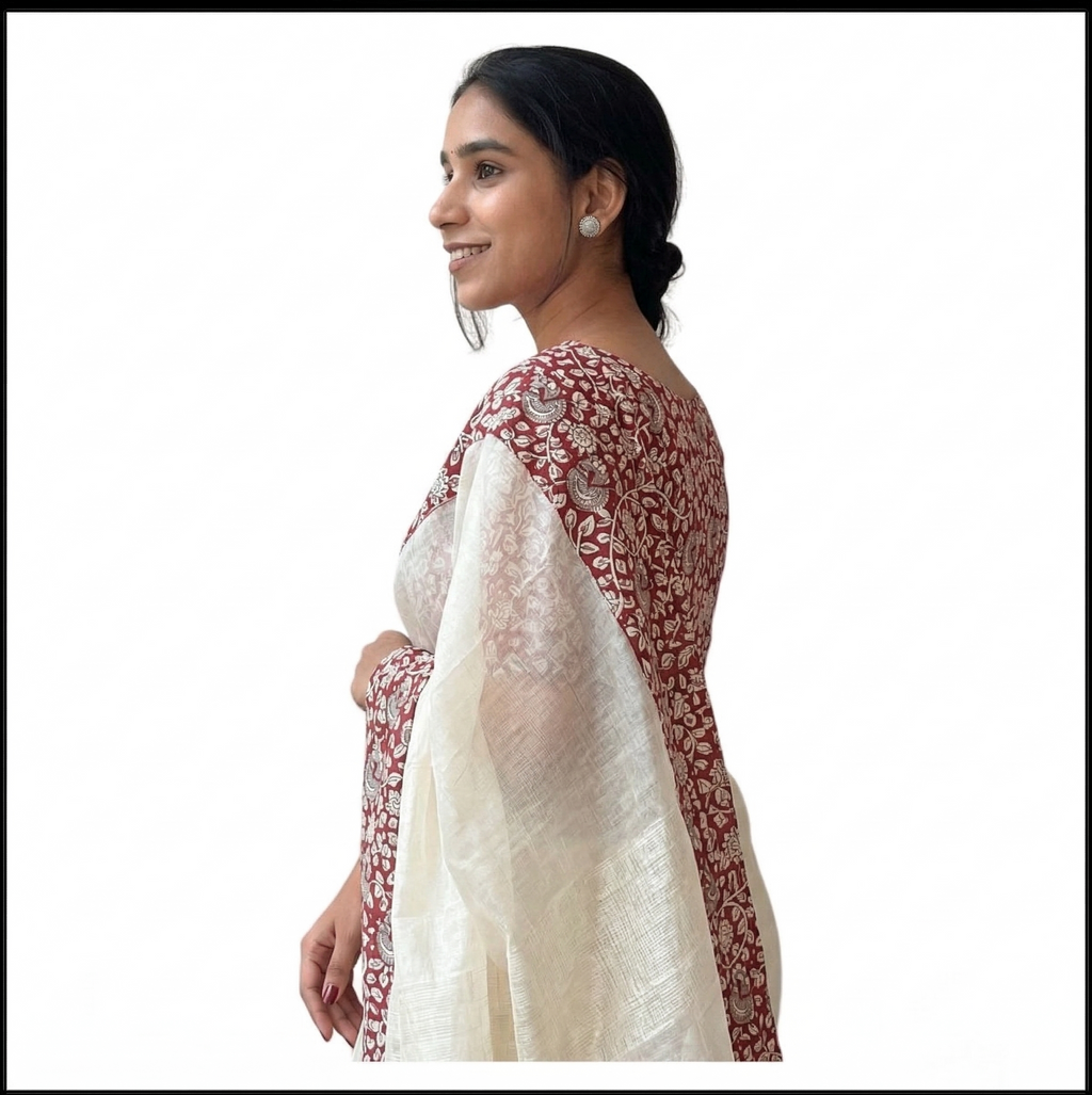 White Linen Printed Saree