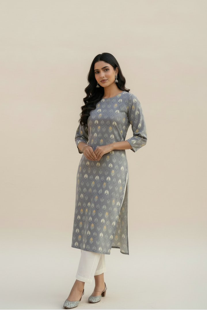 Grey Ethnic Motif Kurti