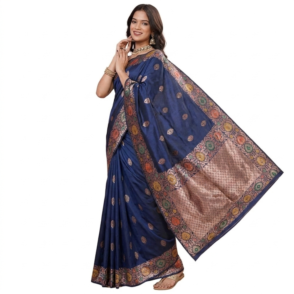 Navy Blue Banarasi Silk Saree