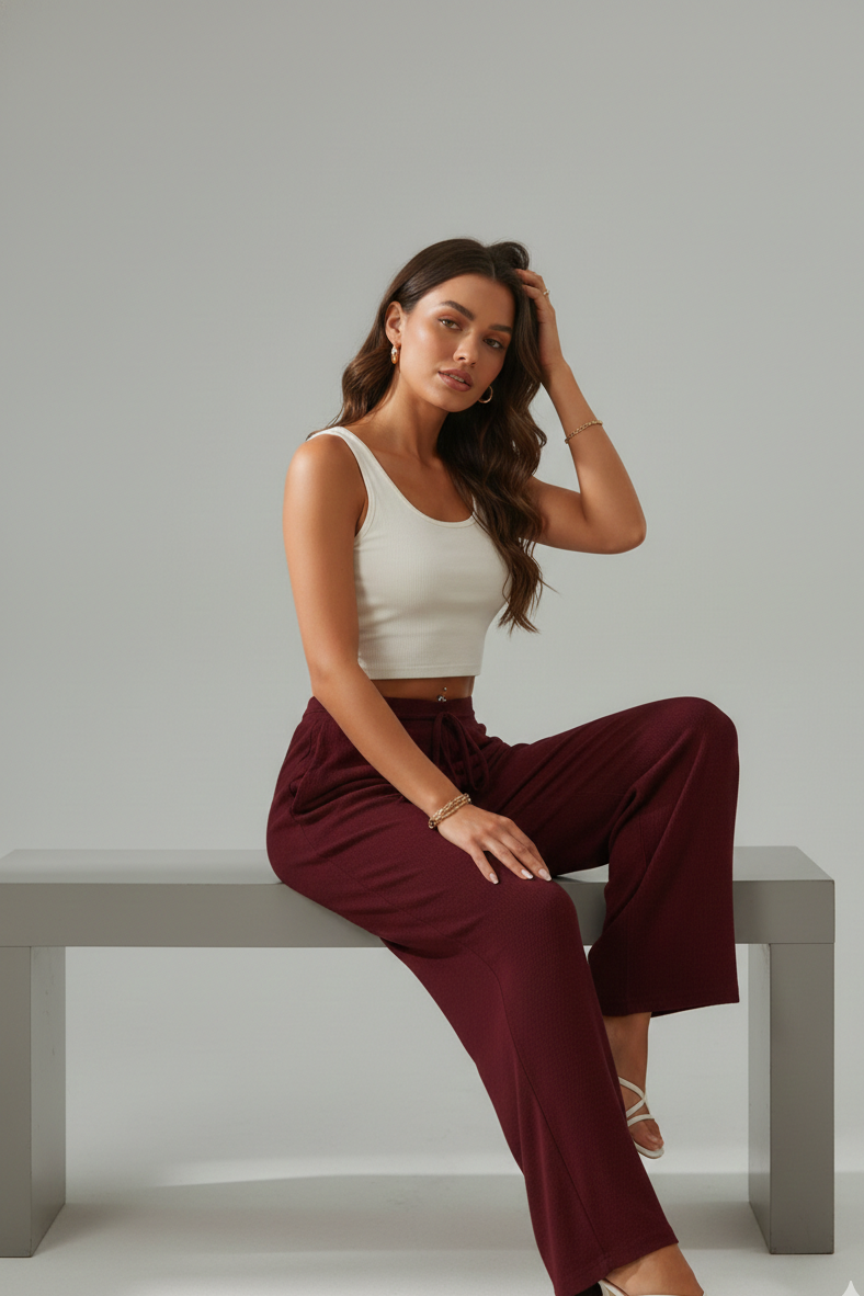 Deep Maroon Wide-leg Pants
