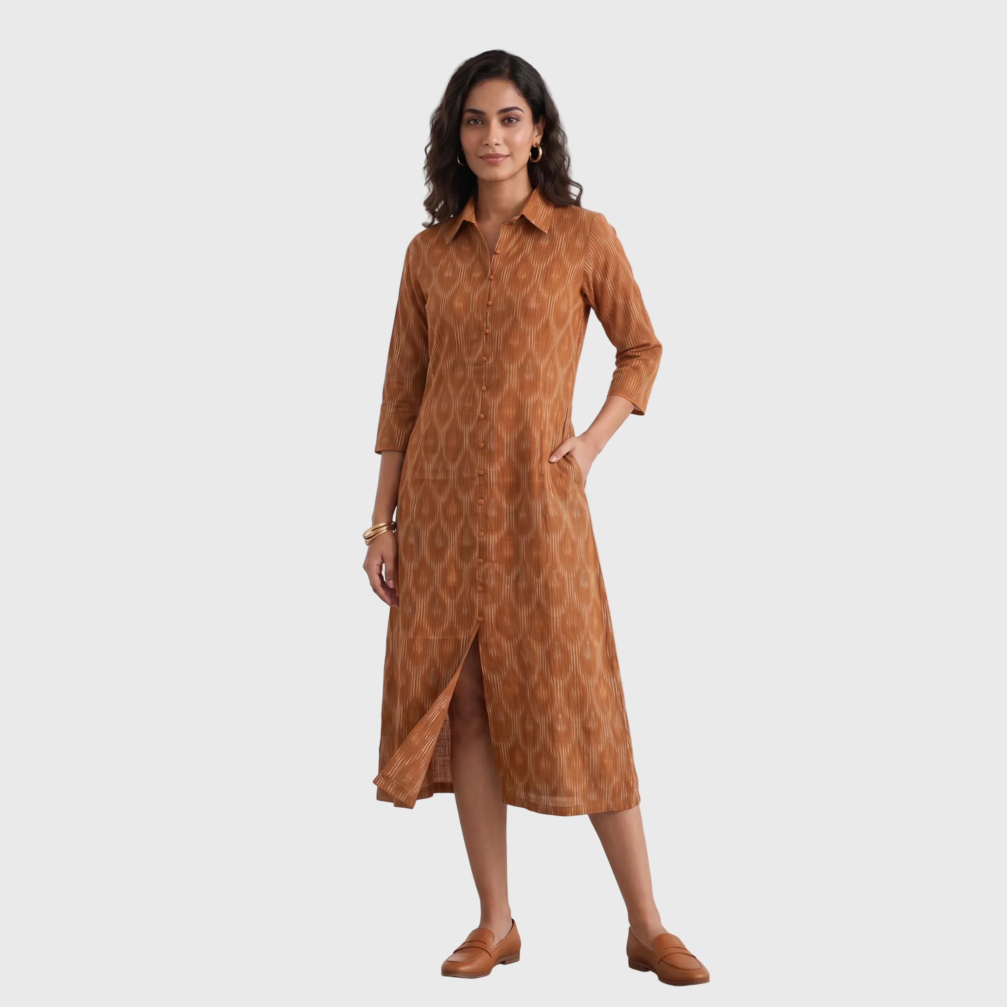 Terracotta Ikat Shirt Dress
