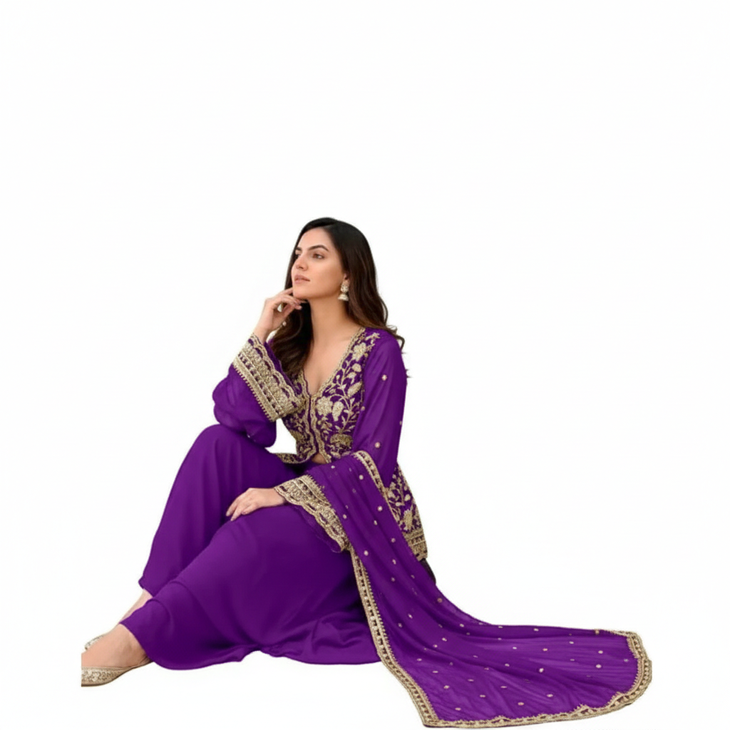 Gold Zari Work Ethnic Wear