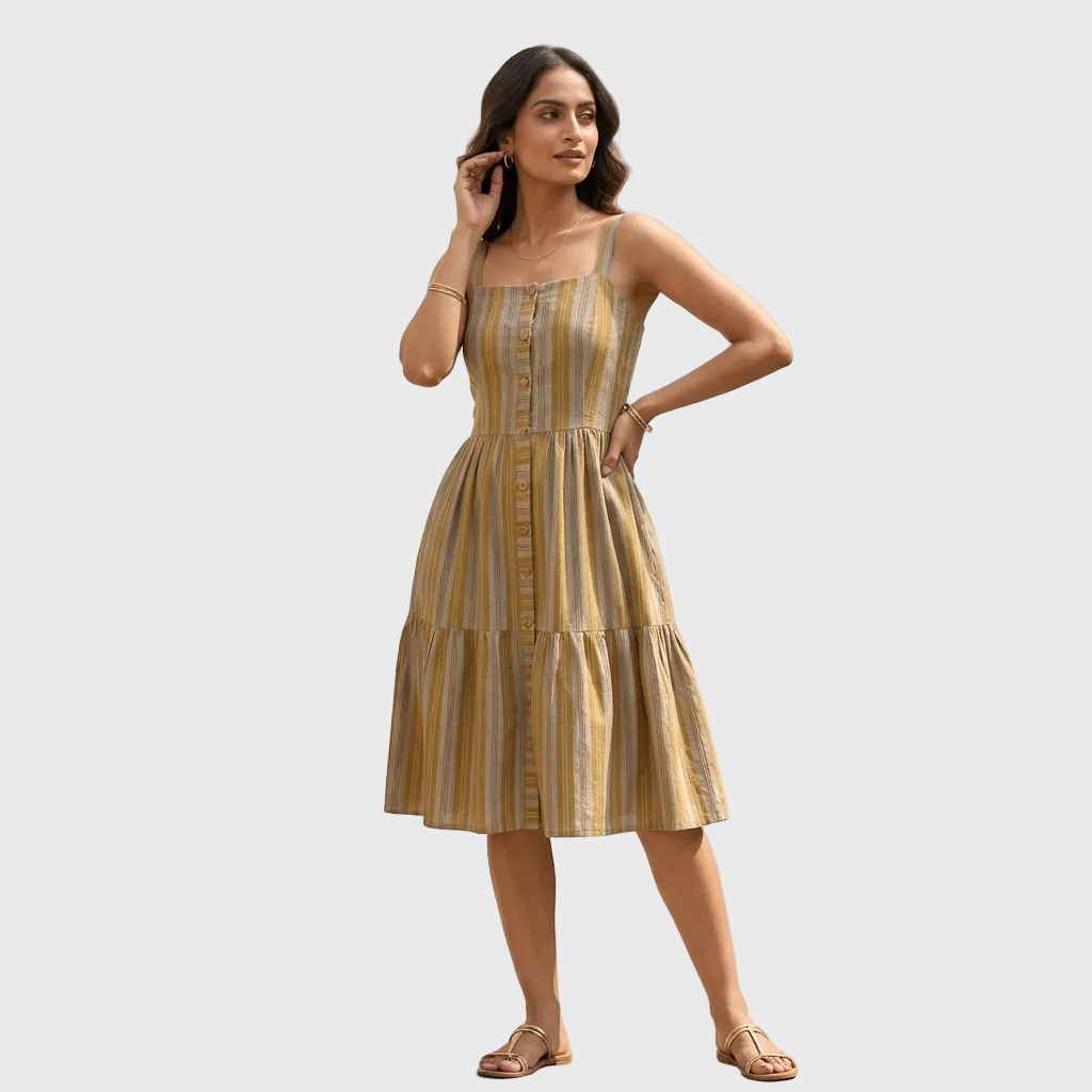 Mustard Stripe Tiered Dress