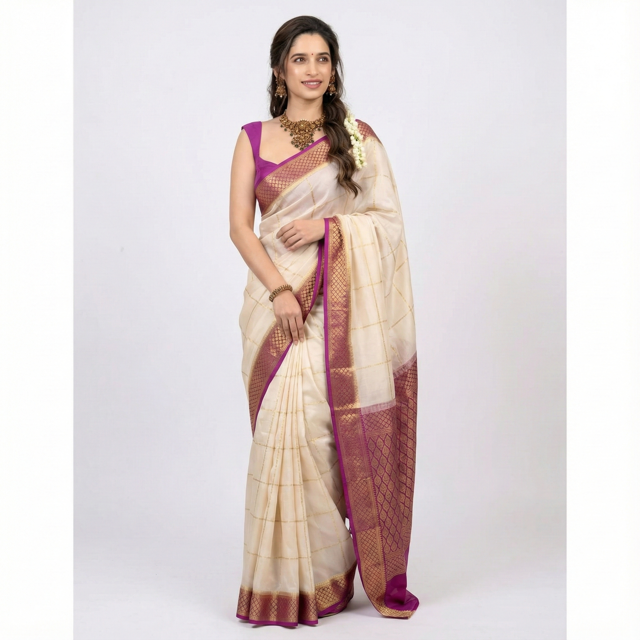 Off-White Silk Saree