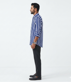 Cotton Blended Shirt (White-Blue)