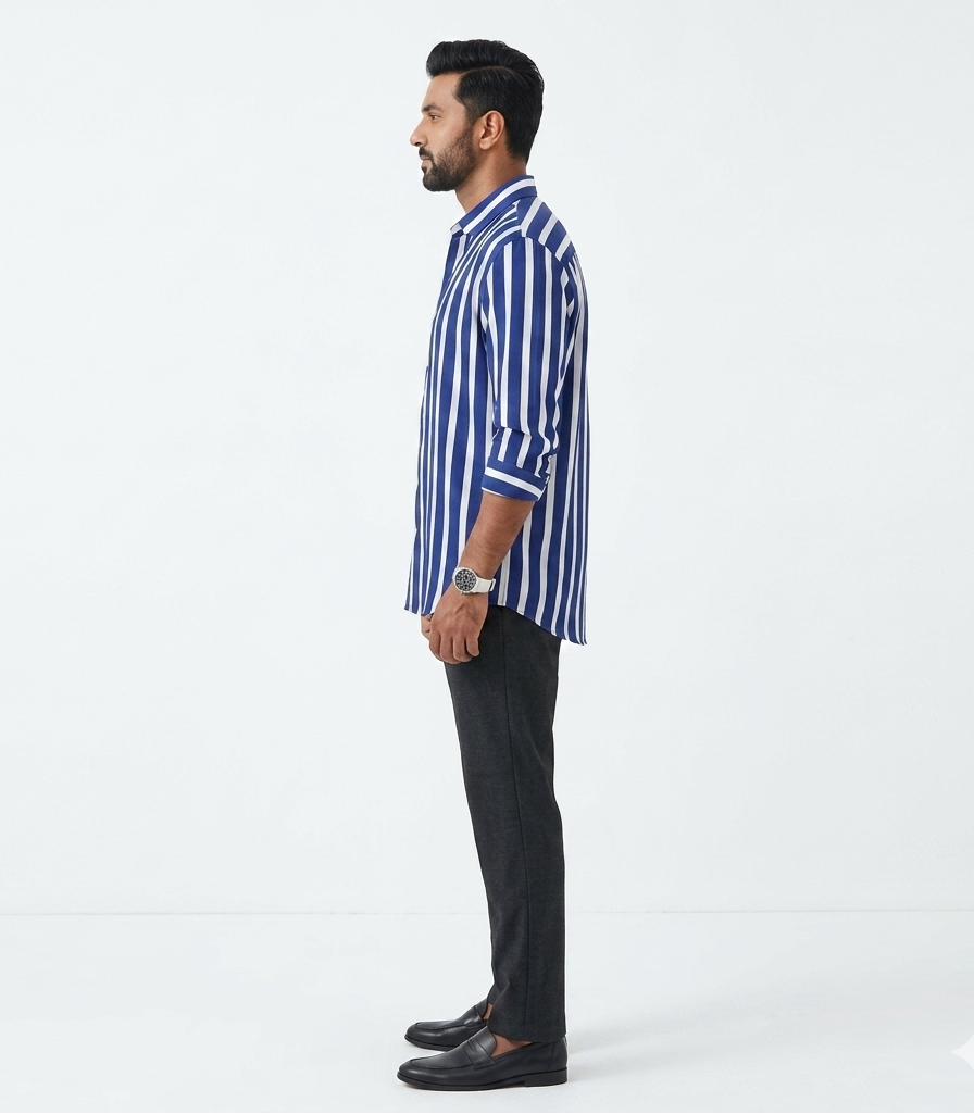 Cotton Blended Shirt (White-Blue)