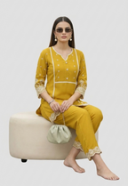 Yellow Artisan Embroidered Co-Ords
