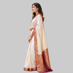 Elegant Off-White & Pink Silk Saree
