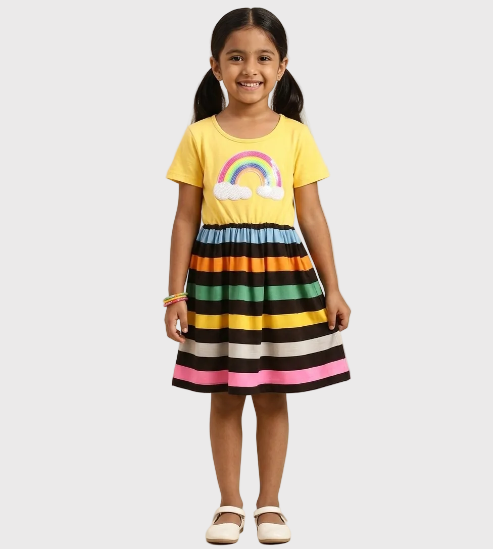 Striped Cotton Short Sleeve Dress