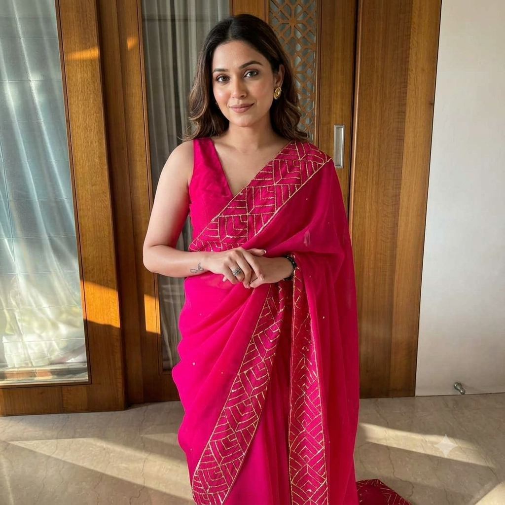 Pink Organza Designer Saree