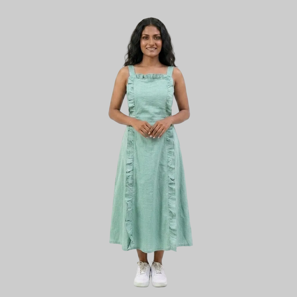 Ruffle-Trim Midi Dress