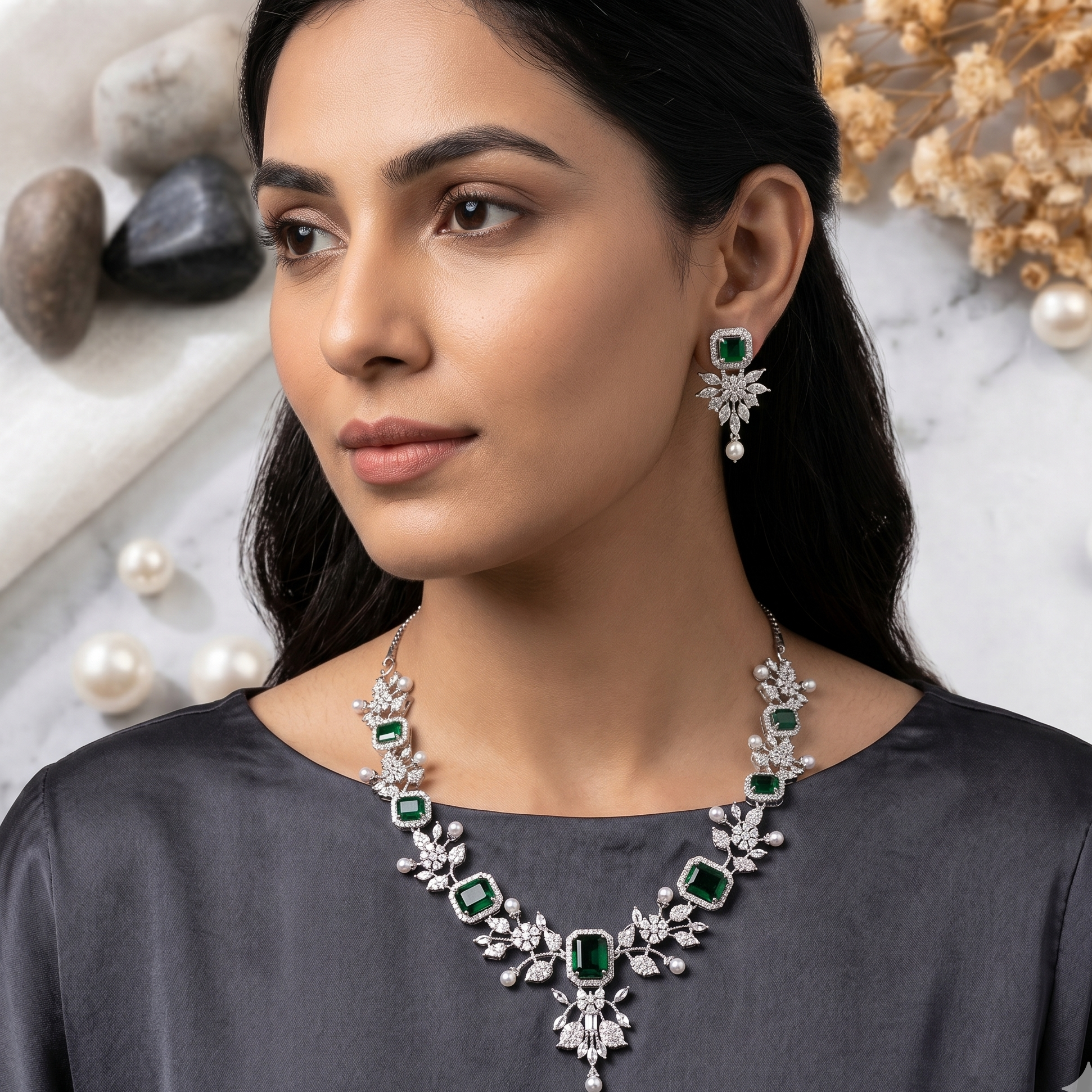 Emerald Drop Necklace Set