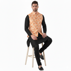 Orange Jacquard Printed Waistcoat