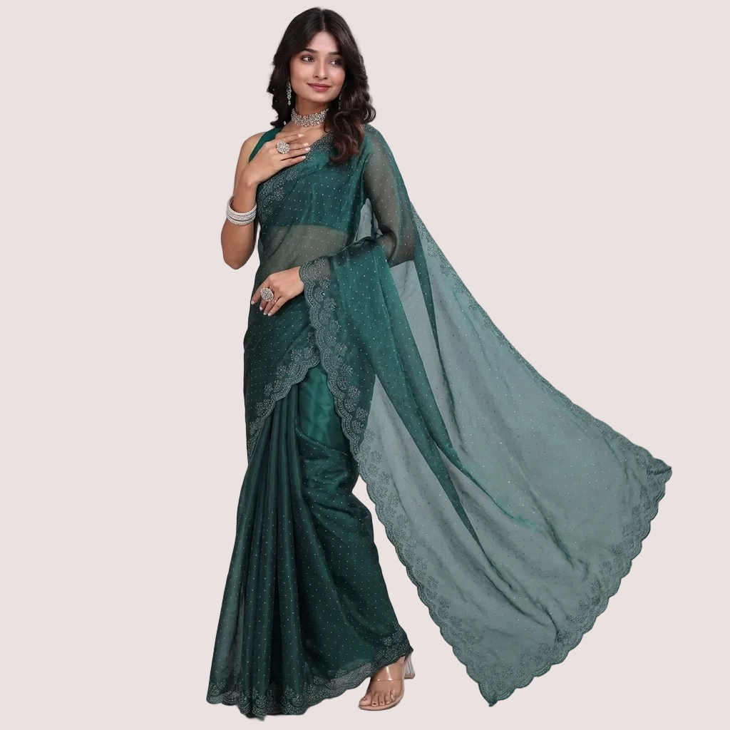 Green  Embellished Saree
