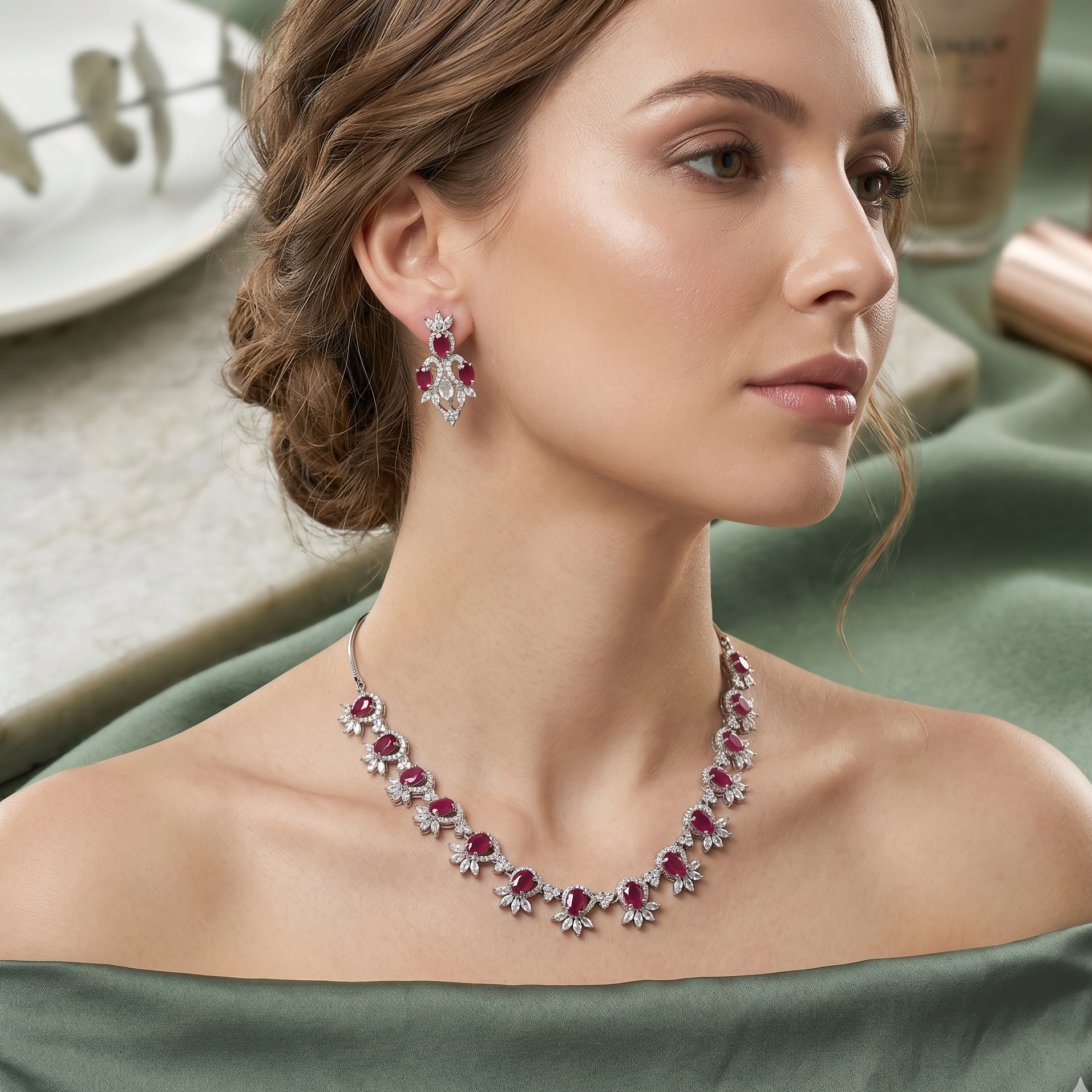 Ruby Red Necklace Set