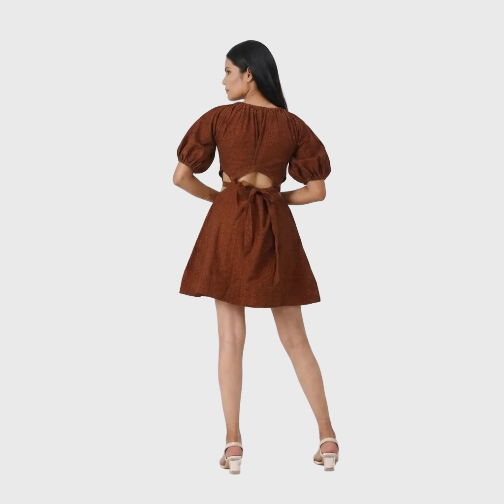 Brown Cut-Out Mini Dress