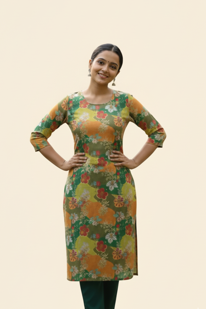 Green Floral Printed Kurti