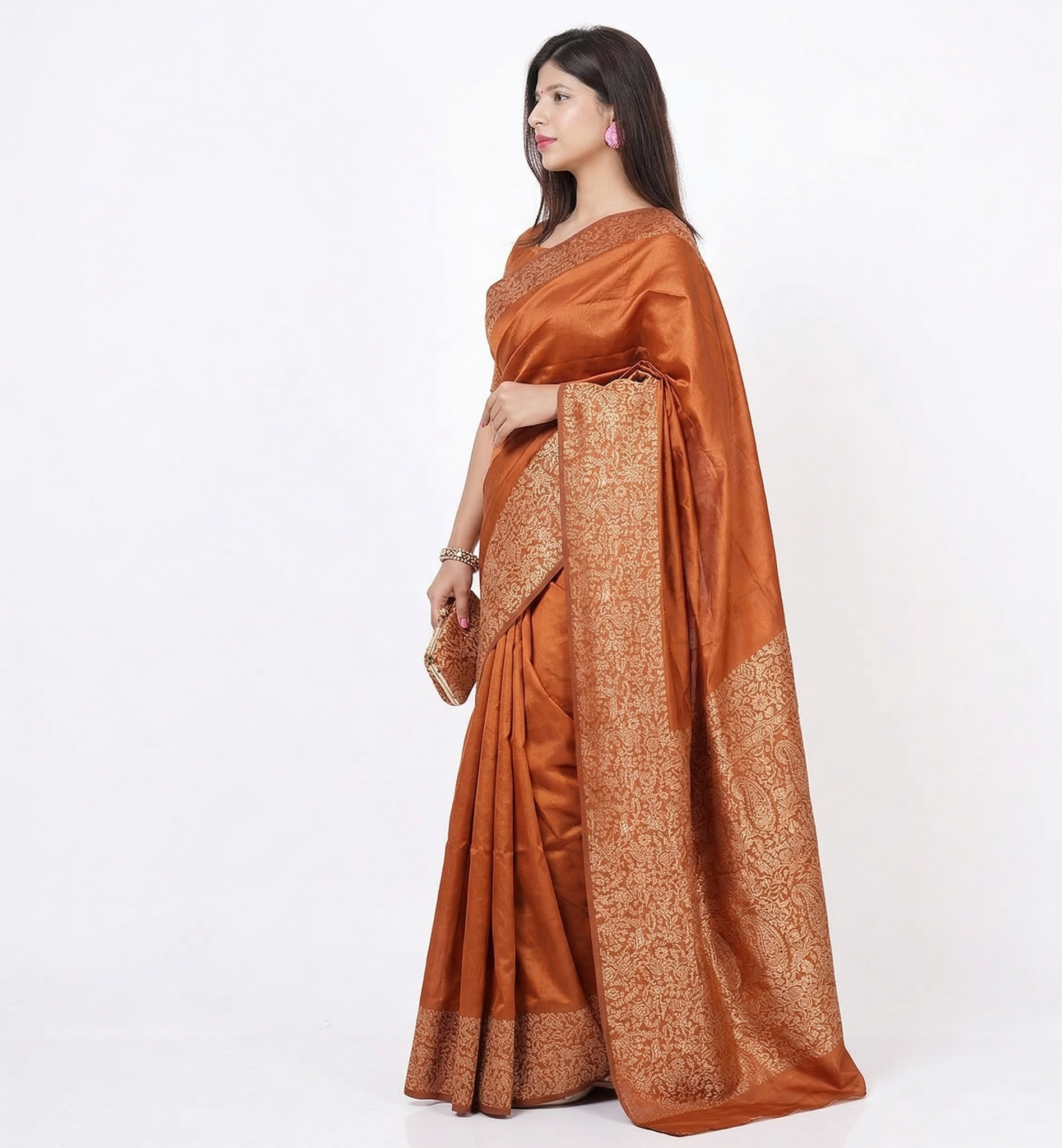 Brown Soft Lichi Silk Saree