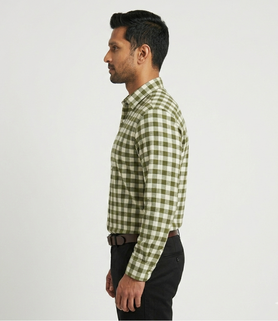 Men's Green Cotton Blended Shirt