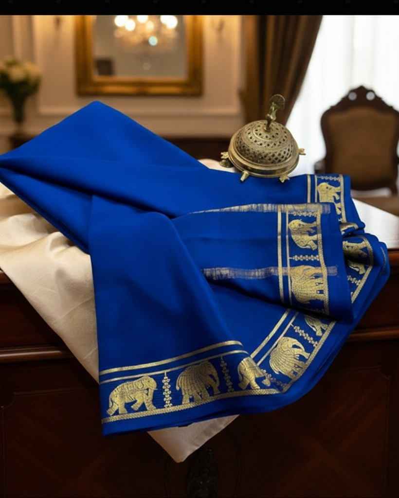 Navy Blue Crepe Solid Saree