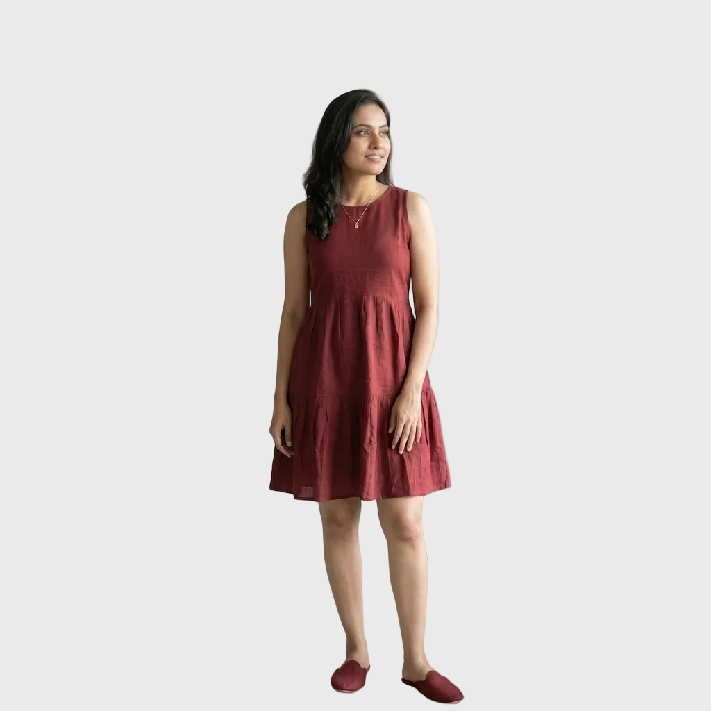 Maroon Sleeveless Tiered Dress