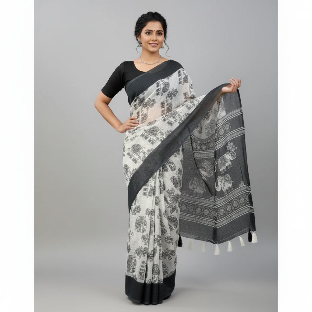 Elephant Printed Saree