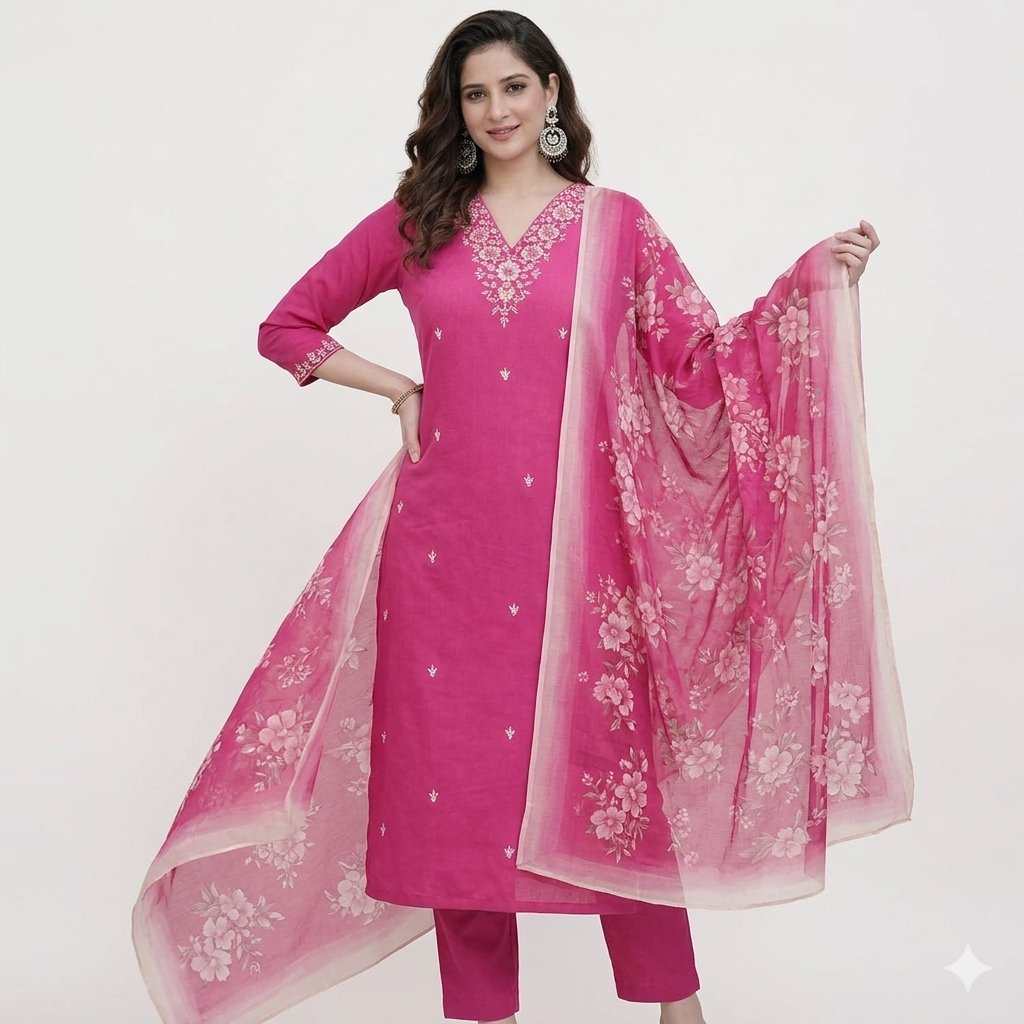 Pink Floral Print Salwar Suit