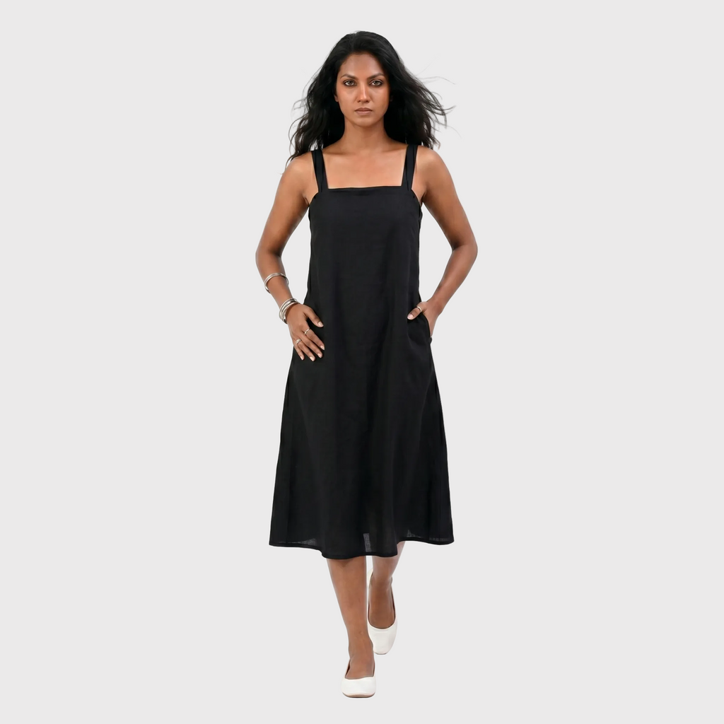 Black Cotton Midi Dress