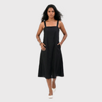 Black Cotton Midi Dress