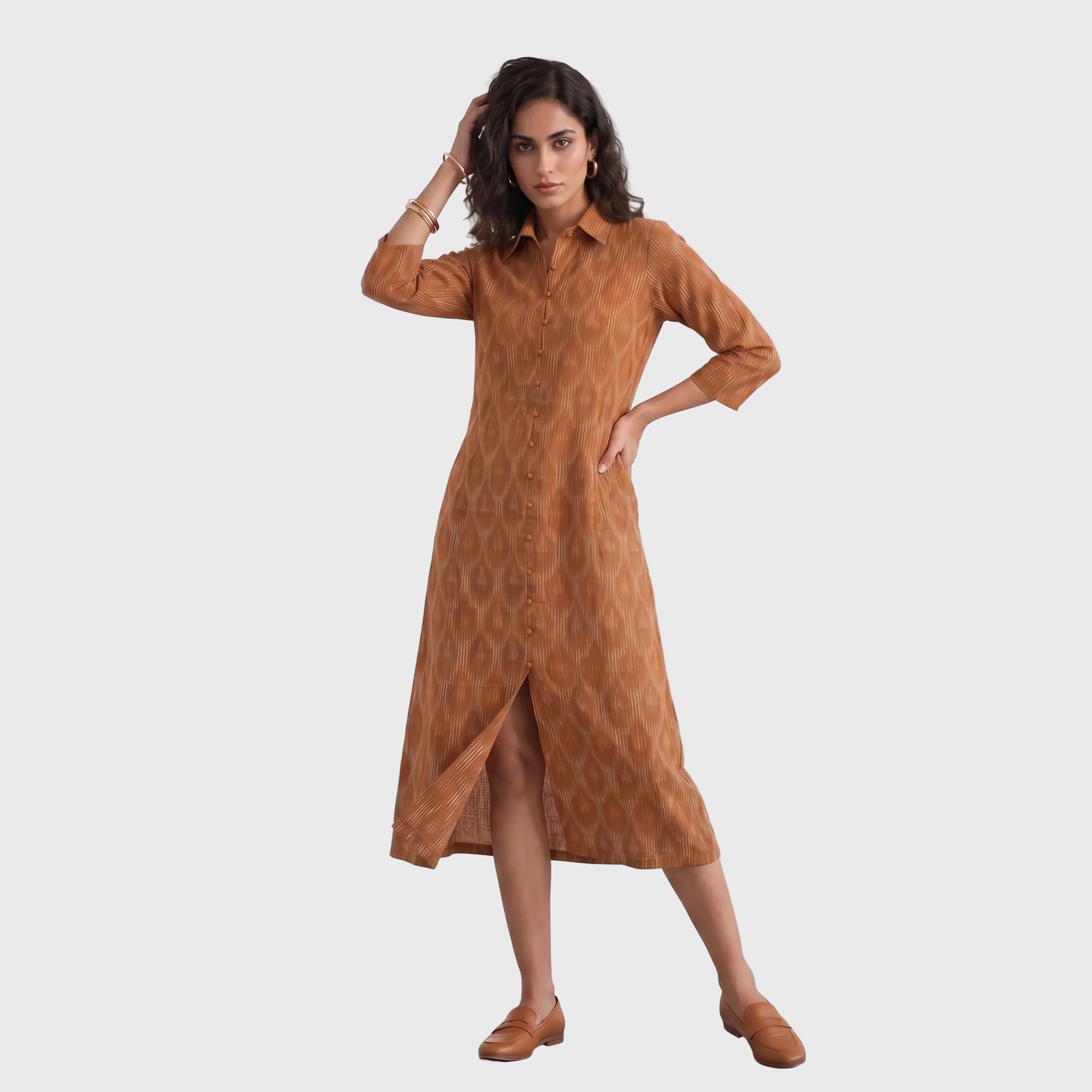 Terracotta Ikat Shirt Dress