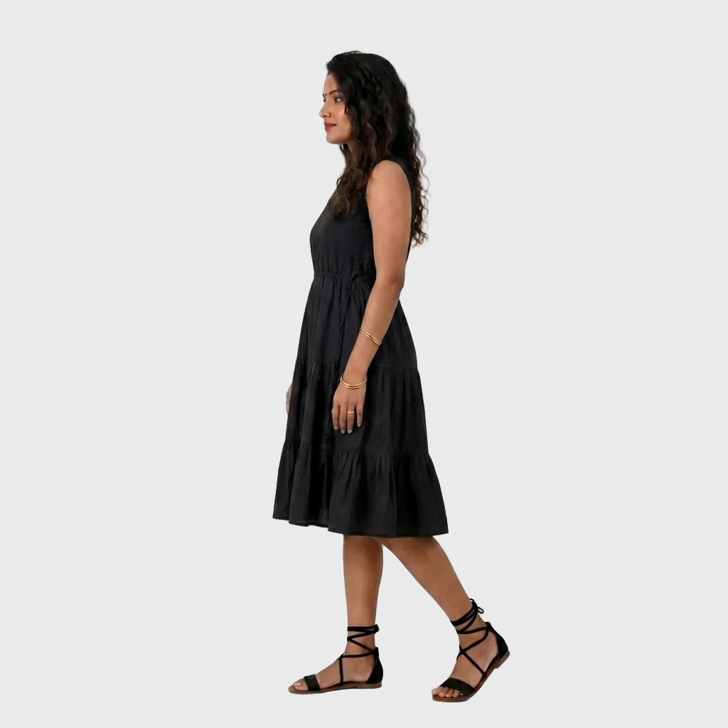 Black Tiered Midi Dress