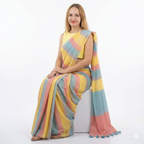 Pastel Striped Linen Saree
