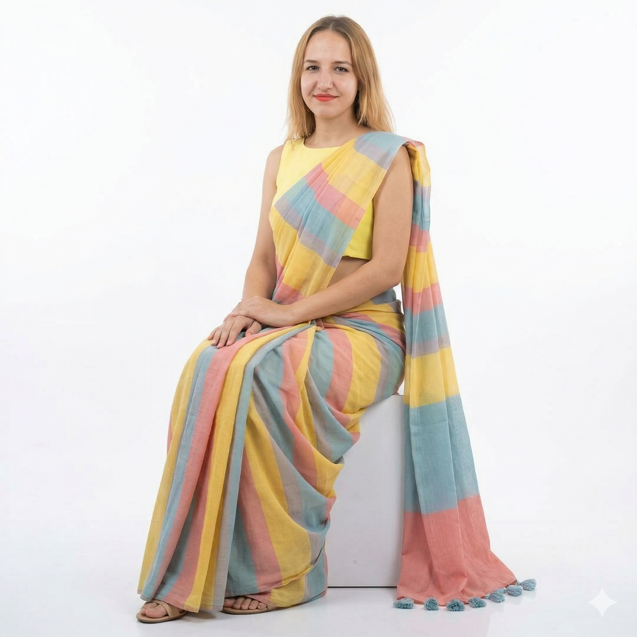 Pastel Striped Linen Saree